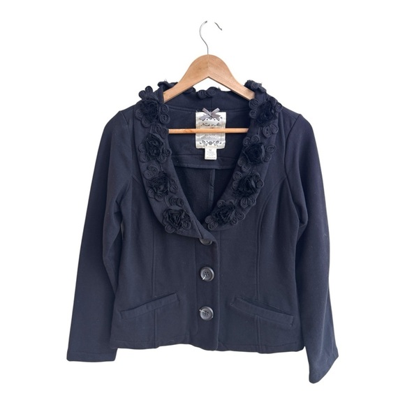 Nick and Mo Anthropologie Black V Neck Long Sleeve Knit Jacket Womens Size M - Picture 1 of 13